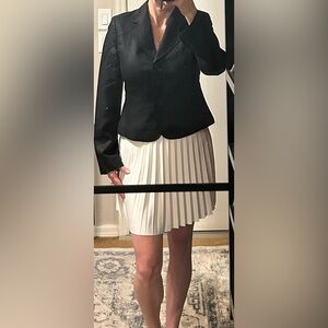 LOFT Cropped Silk/Linen 3-Button Blazer in Classic Black